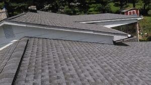 a view of a roof with a bird on top of it.