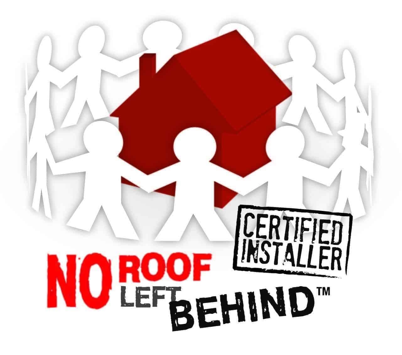 a red house with a stamp that says no roof behind it.